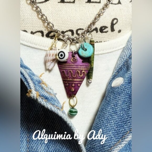 Alquimia Jewelry - Sardine fish  tiger shell multi pendants necklace